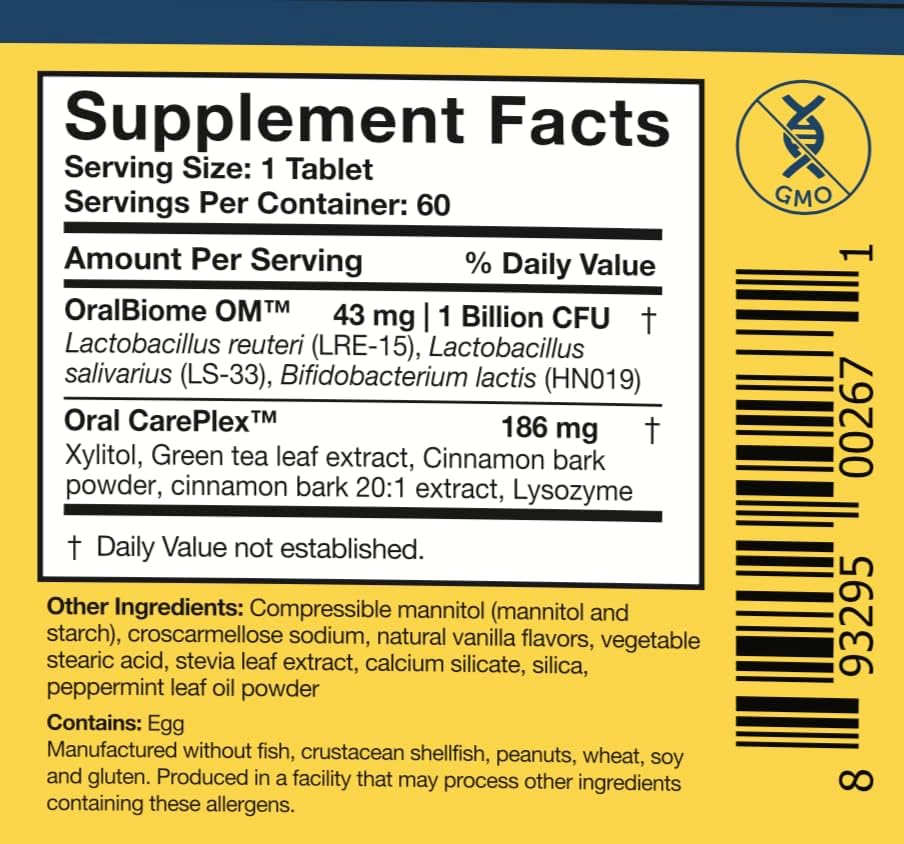 Researched Nutritionals OraMax - Oral Health Complex to Fight Bad Breath and Support Health Teeth & Gums - Oral Probiotics, Enzymes, Nutrients & Herbs (60 Dissolving Tablets)