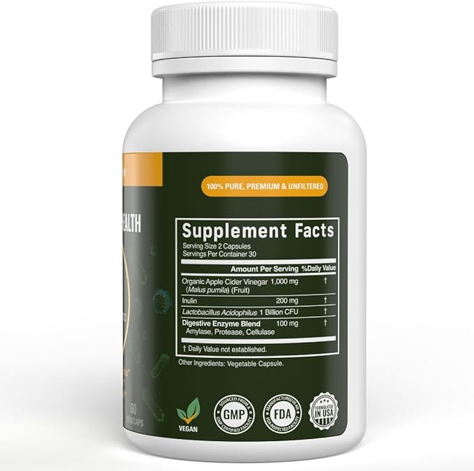 Vital Gut Health 4in1 Formula with Apple Cider Vinegar, Prebiotics & Probiotics, Digestive Enzymes for Strong Immunity Support and Complete Gut and Digestion Support