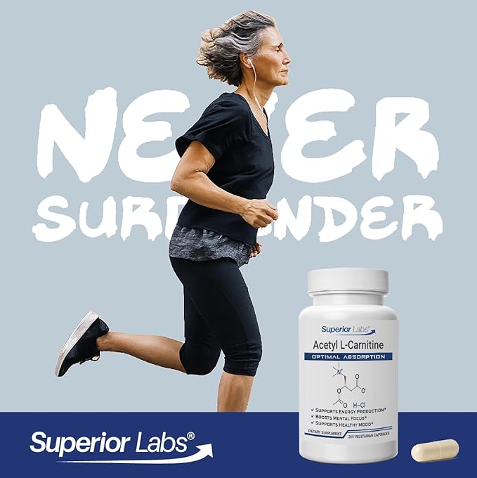 Superior Labs Acetyl L-Carnitine 500 mg, High Potency ALCAR, Pure Non-GMO, Zero Synthetic Additives, Maximum Absorption, Energy & Fat Metabolism, Brain, Nerve & Cellular Detox Support, (200 Veg Caps)