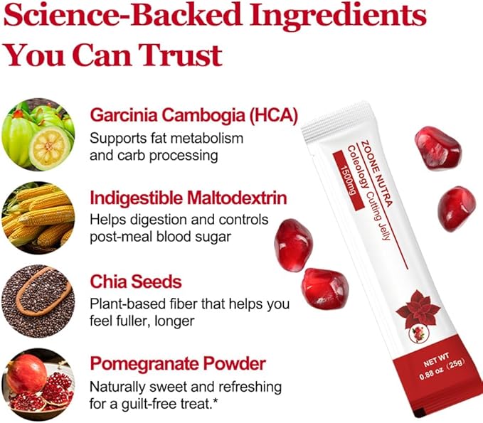 Coleology Cutting Jelly – Korean Jelly Stick for Weight Management, Helps Control Appetite & Supports Metabolism with Garcinia Cambogia HCA, Chia Seeds & Pomegranate Flavor – 12 Sticks