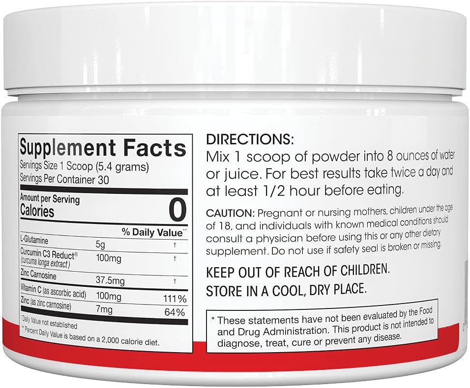 Silver Fern Gut Repair - Digestive Health Supplement Powder - L-Glutamine, Curcumin, Zinc & Ascorbic Acid (1 Tub - 30 Servings)