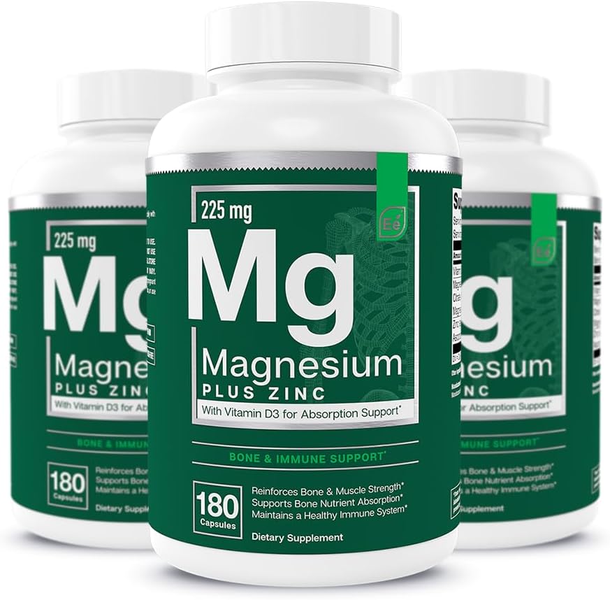 Essential Elements Magnesium & Zinc with Vitamin D3 for Sleep Immune & Bone Support - Magnesium Glycinate, Malate, Citrate 225mg - Triple Magnesium Supplement for Women and Men - 9 Month Supply