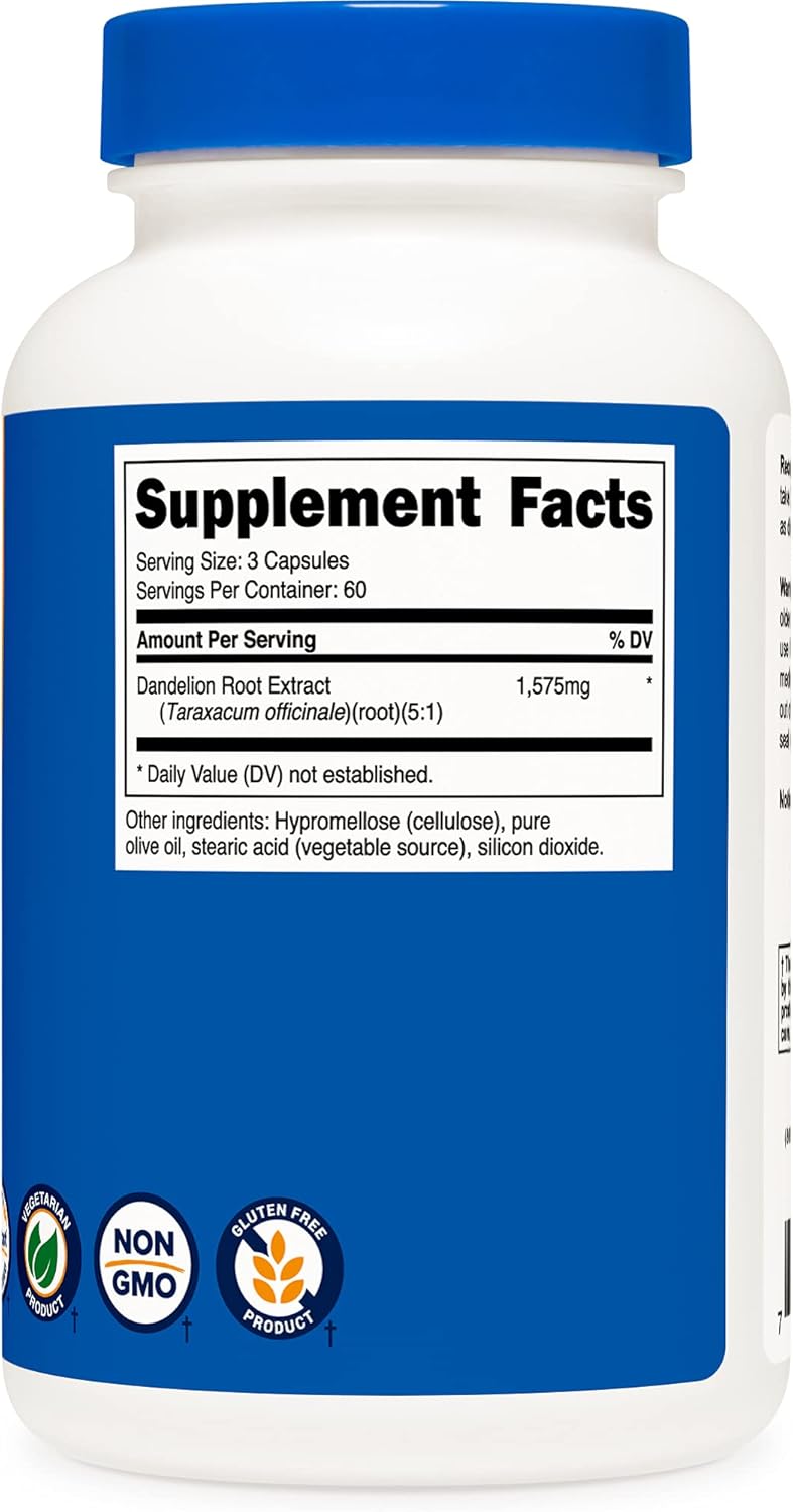 Nutricost Dandelion Root 525mg, 180 Capsules (3 Bottles) - 1575mg Serving, Non-GMO, Gluten Free