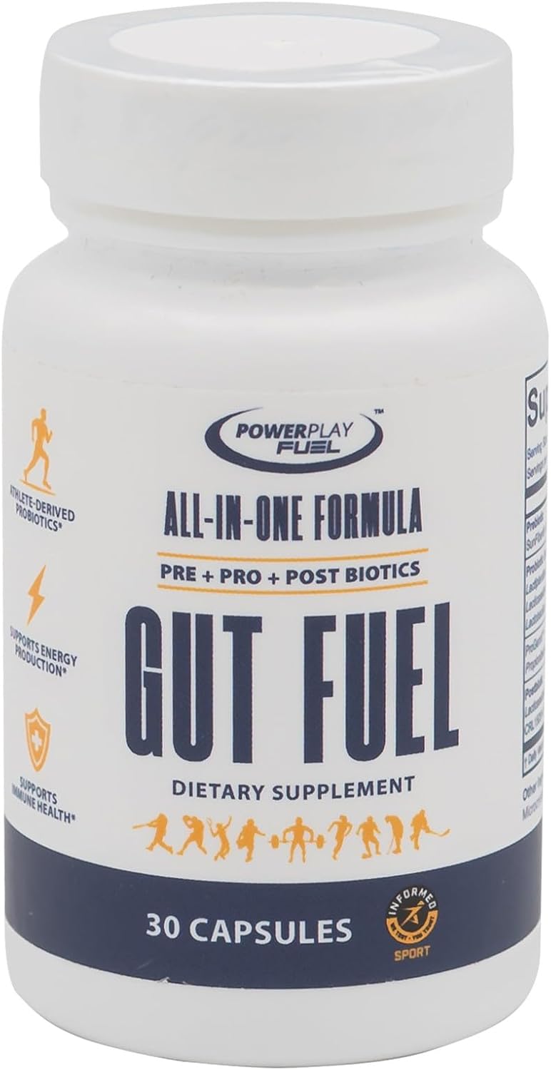 Gut Fuel All-in-One Dietary Supplement - Athlete-Derived, Sport Certified & Doctor Formulated Advanced Pre, Pro, & Postbiotics - Supports Gut, Immune & Energy Health - 30 Capsules