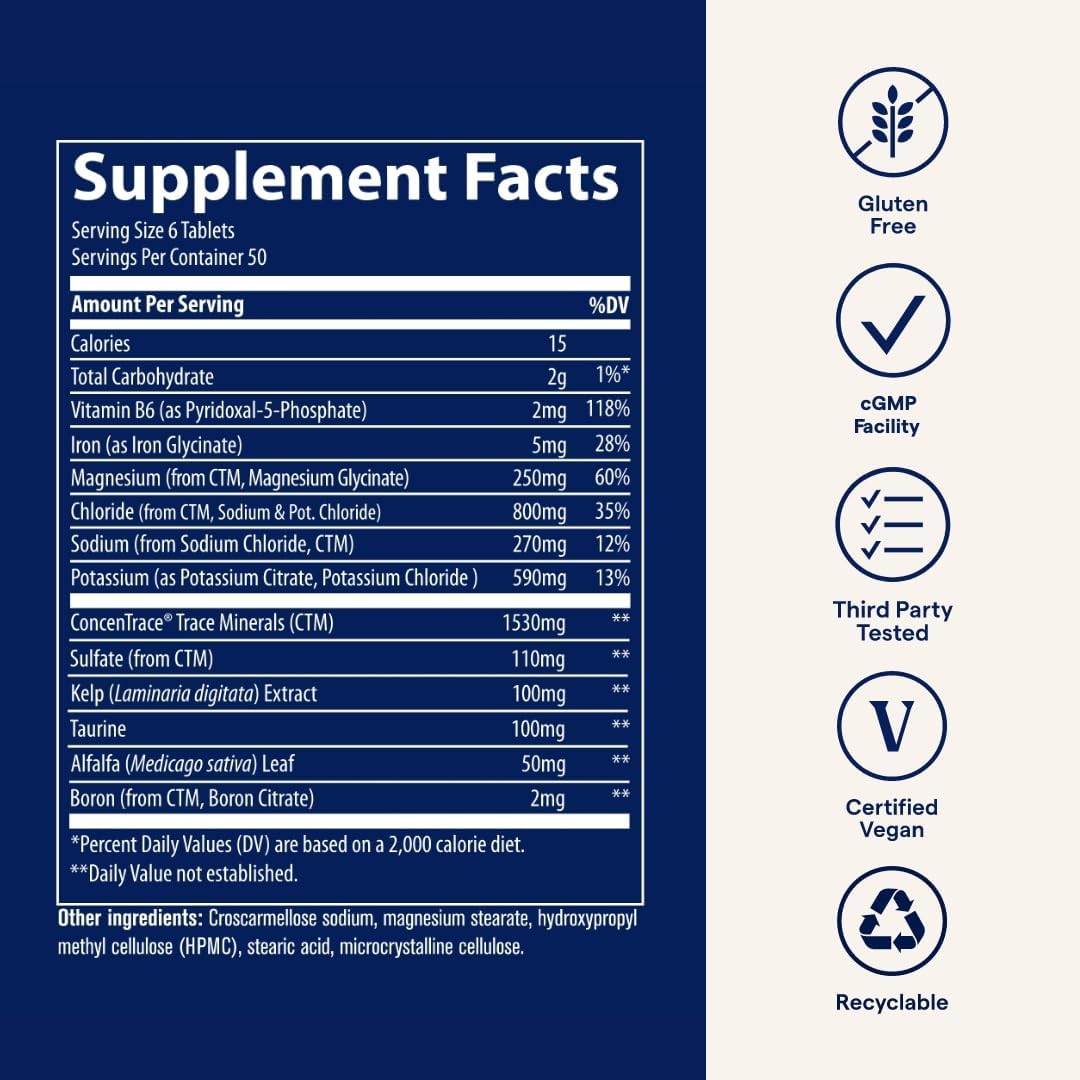 Trace Minerals Electrolyte Stamina - Heart Health & Hydration Support - Electrolyte Supplement Aids Muscle Cramp Relief & Endurance - Mineral Supplement with Magnesium - 300 Tablets (50 Servings)