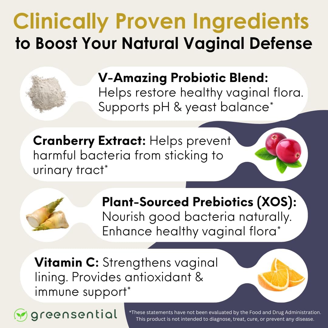 Vaginal Probiotics & Prebiotics | 2-Month Supply | with Cranberry & Vitamin C | Supports Vaginal Flora, Odor, pH & Urinary Tract Health for Women | Lactobacillus Blend | Vegan, 120 Count