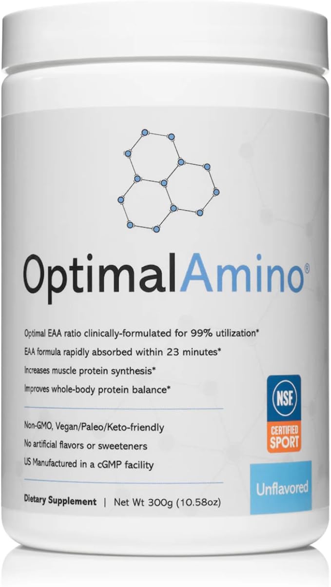 OptimalAmino Amino Acid Powder | 99% Utilized Essential Amino Acid (EAA) Supplement | Pre/Post Workout & Muscle Recovery | NSF for Sport Certified | Unflavored, Do It Yourself (DIY)
