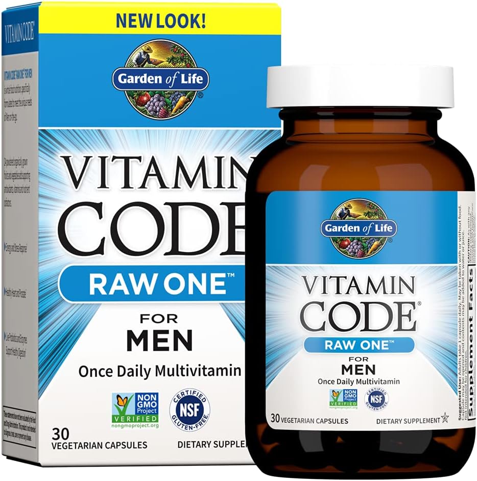 Garden of Life Vitamin Code Raw One for Men, Once Daily Multivitamin for Men, One a Day Mens Vitamins Plus Fruit, Veggies & Probiotics for Mens Health, Vegetarian Mens Multivitamins, 30 Capsules