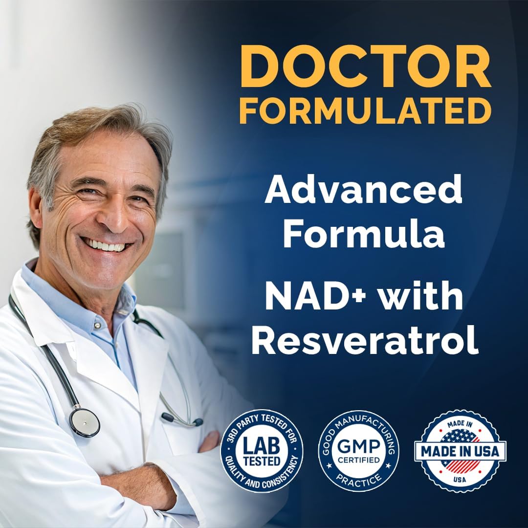 Liposomal NAD Supplement with Resveratrol - High Purity NAD Plus 2000 mg, 120 Capsules, Made in The USA - NMN Alternative