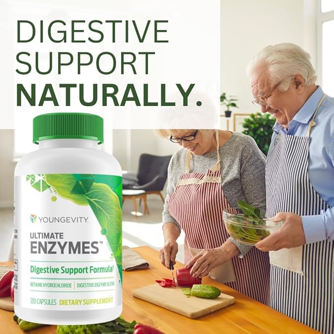 Youngevity Ultimate Enzymes® - Multi Enzymes for Digestion, Gas & Bloating Relief - Betaine HCl, Ox Bile, Pancreatine 10X, Papain 6M, Pepsin 1:3000 (120 Capsules - 4 Pack)
