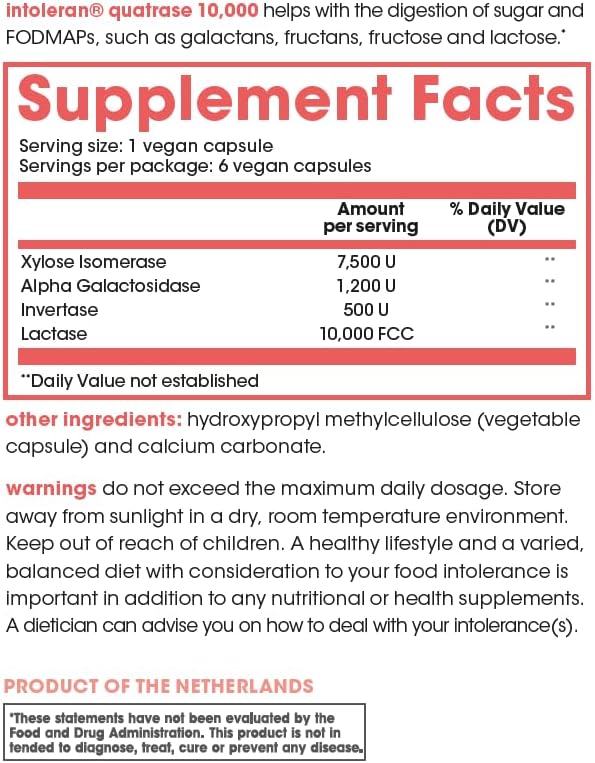 Intoleran Quatrase Forte Digestive Enzymes Testpack - 6 capsules | Highly Dosed Supplement for FODMAP Intolerance | Helps Digest Lactose and Complex Carbohydrates* | Pure & Vegan | Low FODMAP…
