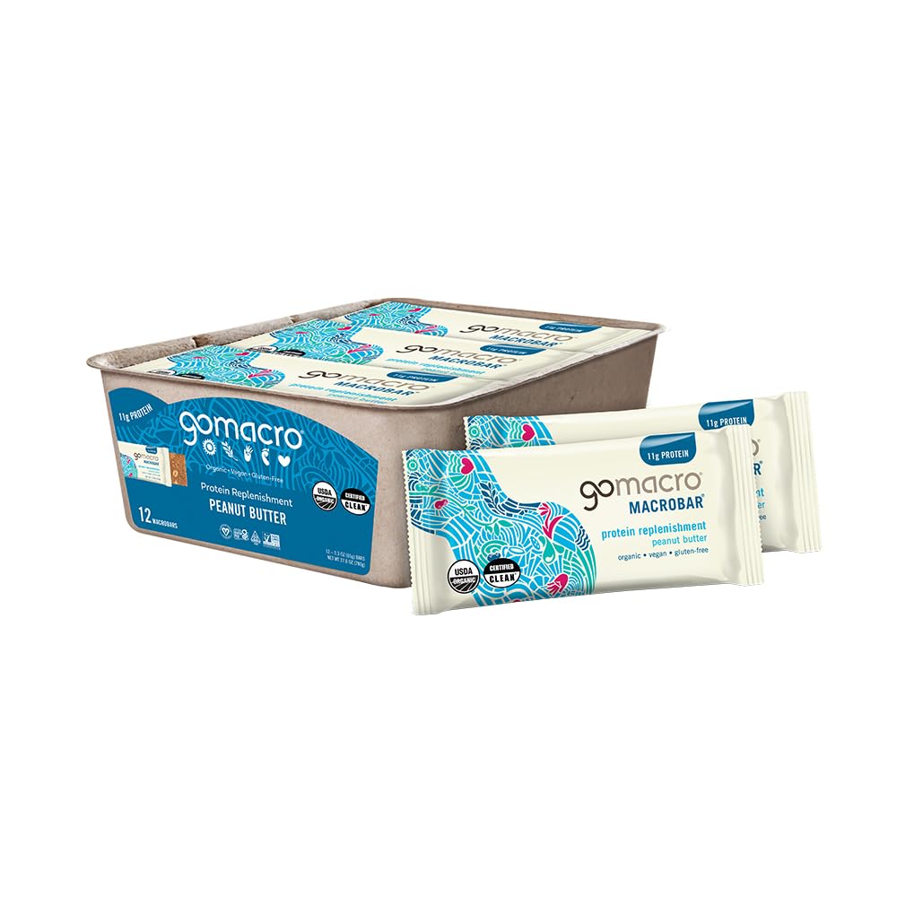 GoMacro MacroBar Organic Vegan Protein Bars - Peanut Butter (2.3 Ounce Bars, 12 Count)