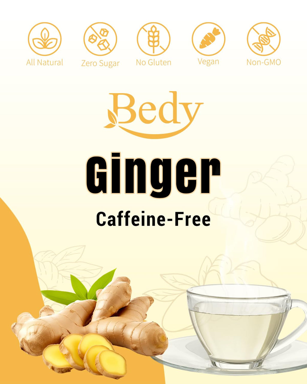 Bedy Ginger Tea Supports Healthy Digestion, Pure Natural Herbal Tea, Spicy & Warm, Caffeine Free, 120 Teabags Individually Wrapped