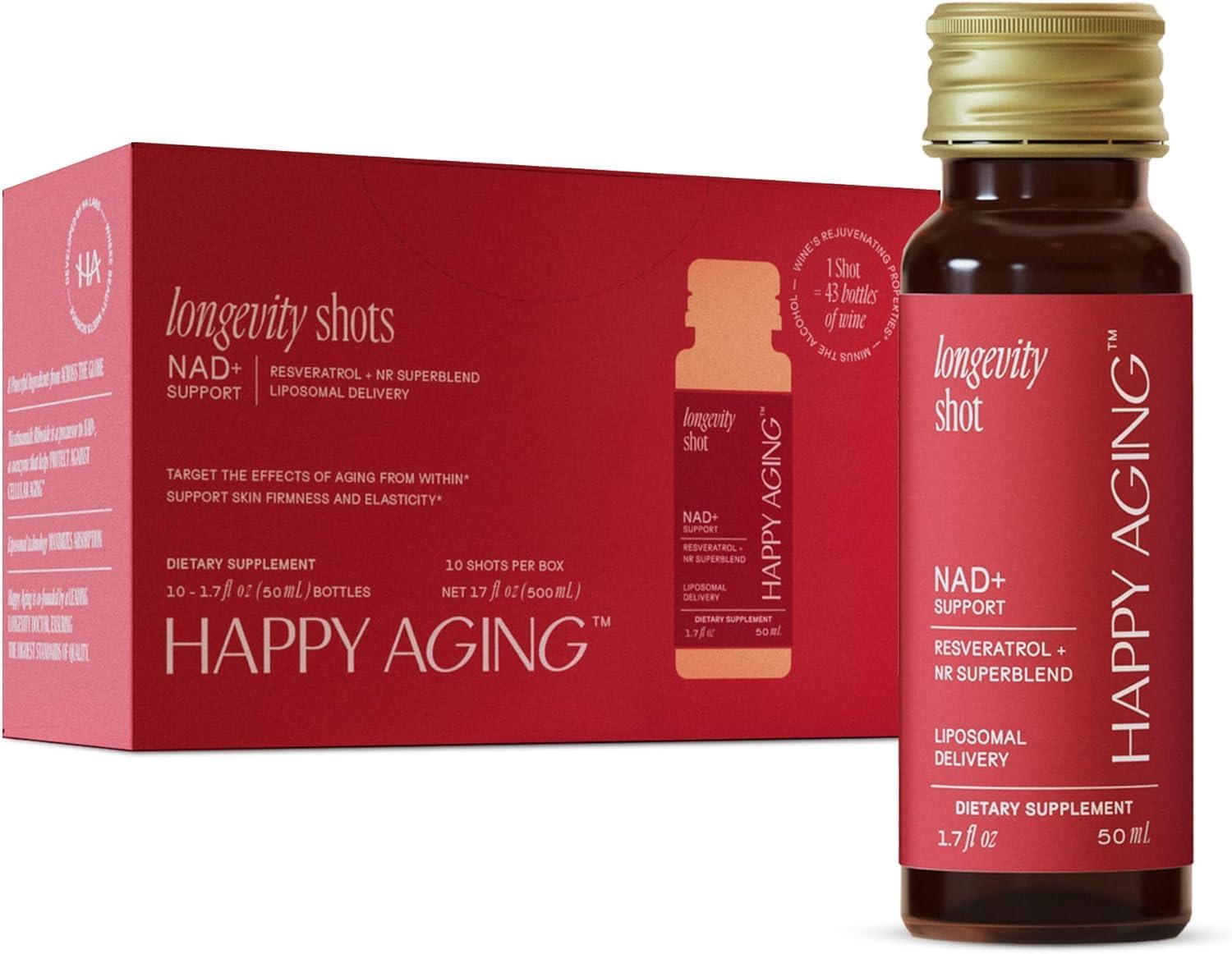 Liquid NAD+ Longevity Shots | Liposomal Nicotinamide Riboside and Resveratrol with Ceramides & Antioxidants | Twice-a-Week | Firm Skin & Brain Health| NMN Alternative | 15-Week Supply