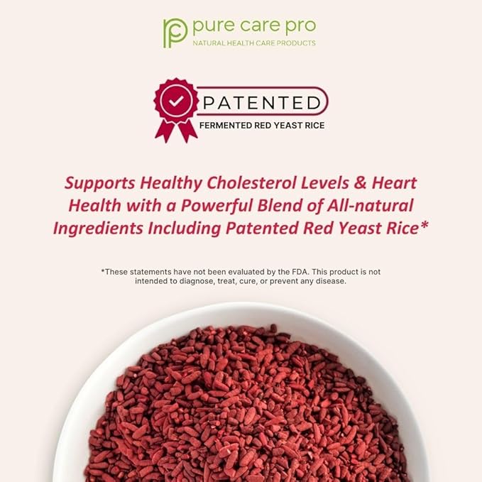 Pure Care Pro Synergistic Cholesterol Support Blend: Red Yeast Rice, Policosanol, Grape Seed & Lespedeza – 60 Vegetarian Capsules