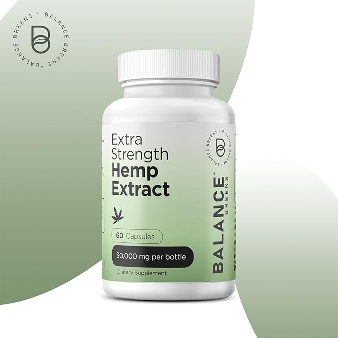 Balancebreens Hemp Extract Capsules 30,000 mg per Bottle - Natural Dietary Supplement Supports Brain Functions, Immune Support - Rich in Omega 3-6-9 Fatty Acids (60 Count (Pack of 1))