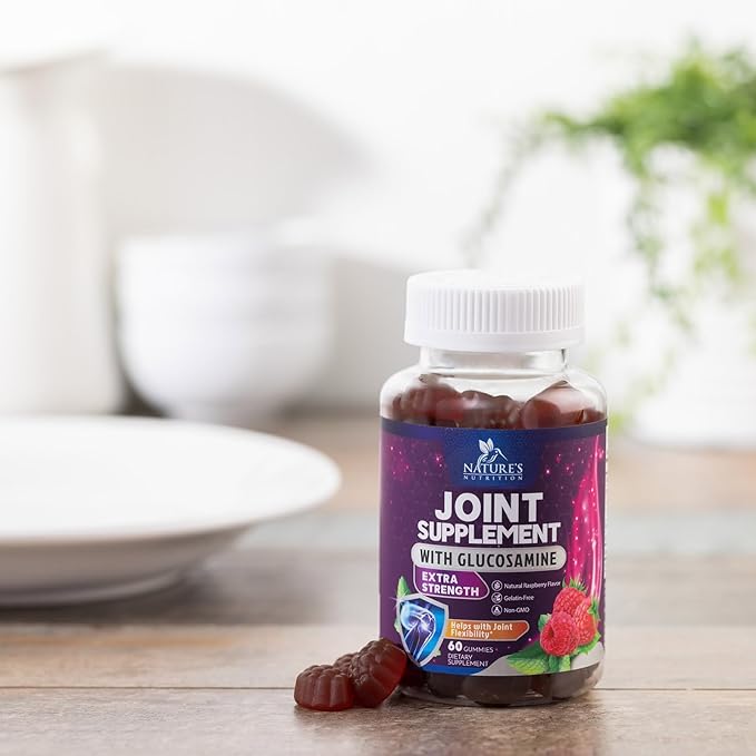 Joint Support Gummies - Glucosamine Plus Vitamin E Nature's Joint Support Supplement for Occasional Discomfort for Back, Knees & Hands - Cartilage & Joint Health & Flexibility Support - 60 Gummies
