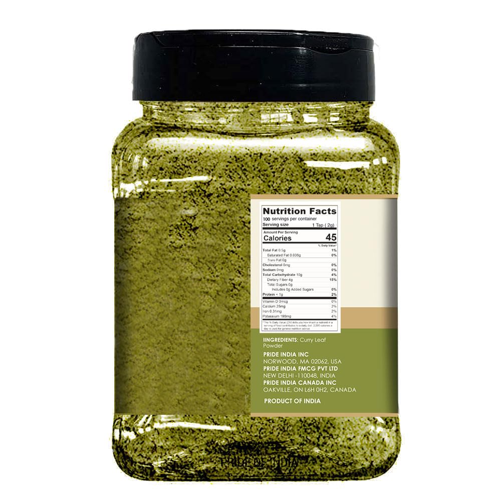 Pride Of India - PACK of 6 - Natural Curry Leaf Powder Ground - 8 oz (Half Pound) Resealable Pouch - Authentic Indian Spice Blend - Used in Soups, Stews, Chutneys and Rice