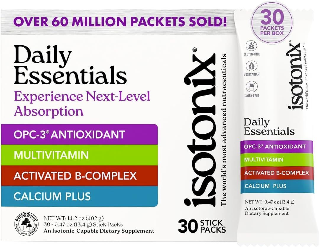 Isotonix Daily Essentials Multivitamin Powder Packets with OPC-3, Multivitamin, B-Complex & Calcium Plus – Gluten-Free, Non-GMO, Fast Absorption Vitamins for Energy, Immunity, and Bone Health