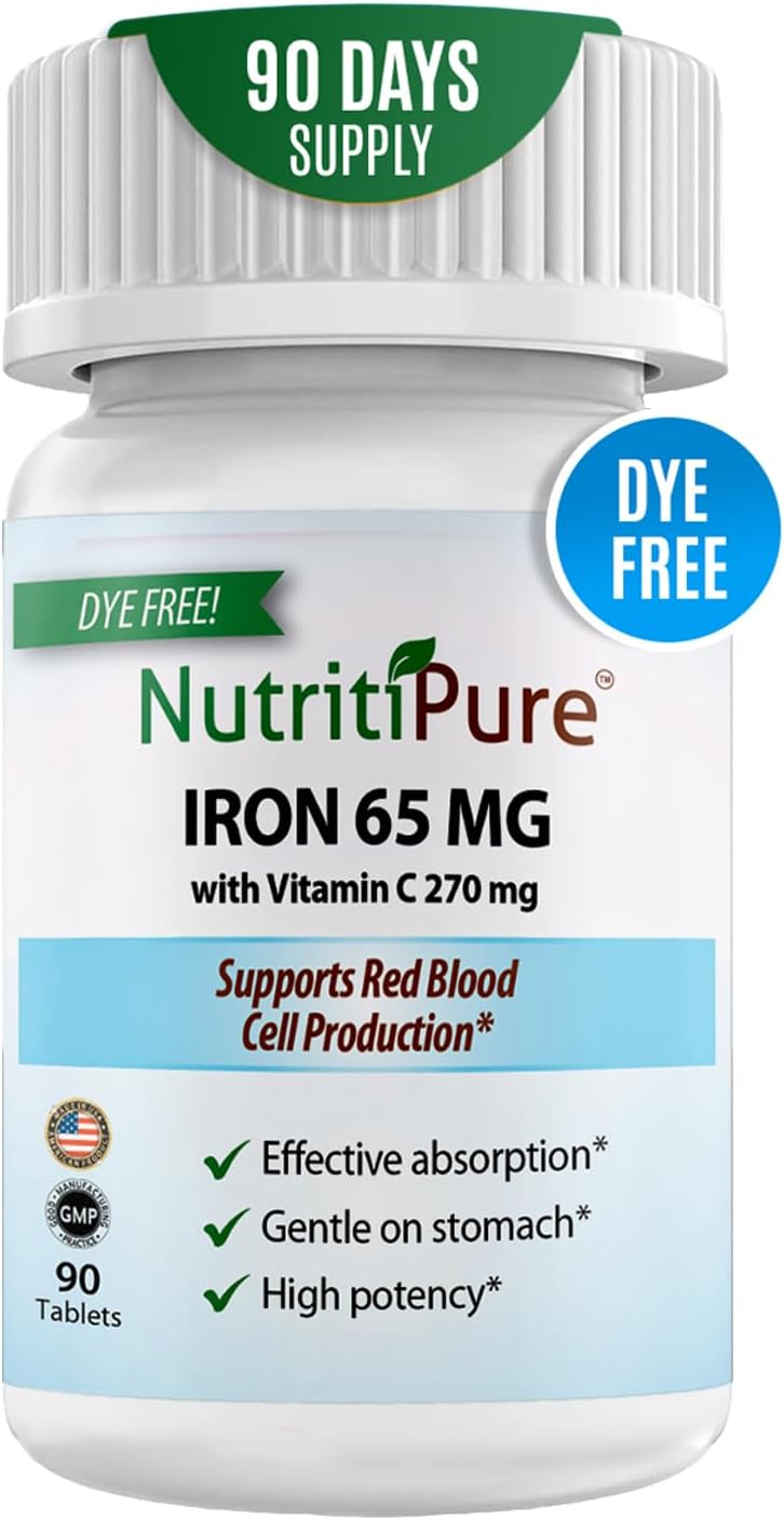 Carbonyl Iron Tablet 65 mg with 270 mg Vitamin C |90 Days Supply | for Women/Men | High Potency Bariatric Vitamins for WLS Patients Including Gastric Bypass | Dye Free (Pack of 1)