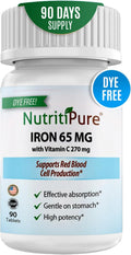 Carbonyl Iron Tablet 65 mg with 270 mg Vitamin C |90 Days Supply | for Women/Men | High Potency Bariatric Vitamins for WLS Patients Including Gastric Bypass | Dye Free (Pack of 1)