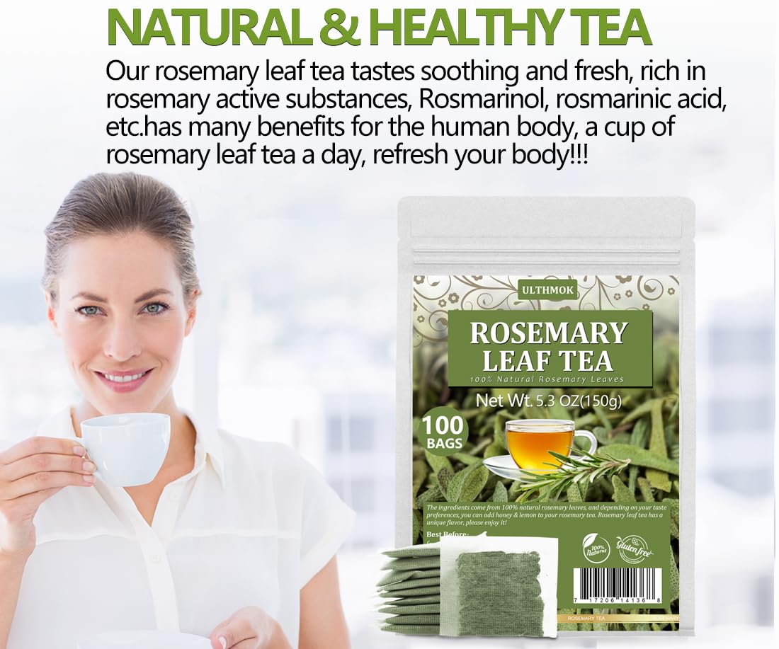Premium Rosemary Tea Bags, 100 Teabags. Made with 100% Pure Natural Rosemary Leaves,No Additives & Caffeine Free.