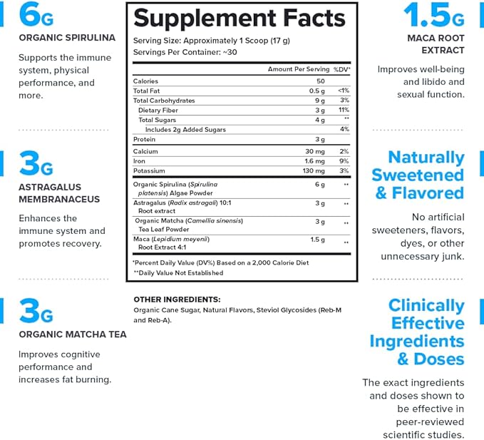 LEGION Genesis Greens – Super Greens Powder with Organic Spirulina & Matcha – Daily Green Superfood Supplement with Adaptogens for Energy, Digestion, Immunity & Detox