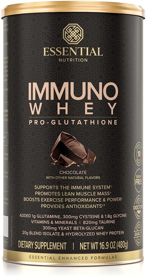 Essential Nutrition Immuno Whey - Isolate & Hydrolyzed Whey Protein Powder with Added Amino Acids to Support Glutathione Production - Beta Glucan - Chocolate - 16.9 oz (15 Servings)