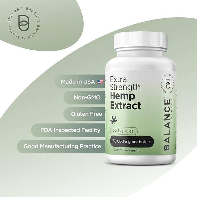Balancebreens Hemp Extract 30,000mg per Bottle, 60 Capsules – Rich in Omega 3-6-9 Fatty Acids, Supports Brain Function & Immune Health