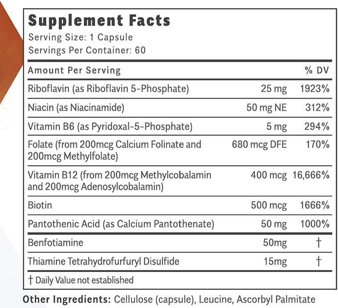 Thiactive B Complex, Uniquely Formulated, Contains TTFD & Benfotiamine, No Toxic Fillers, Supports Energy Metabolism, Third Party Tested, Made in USA, 60 capsules