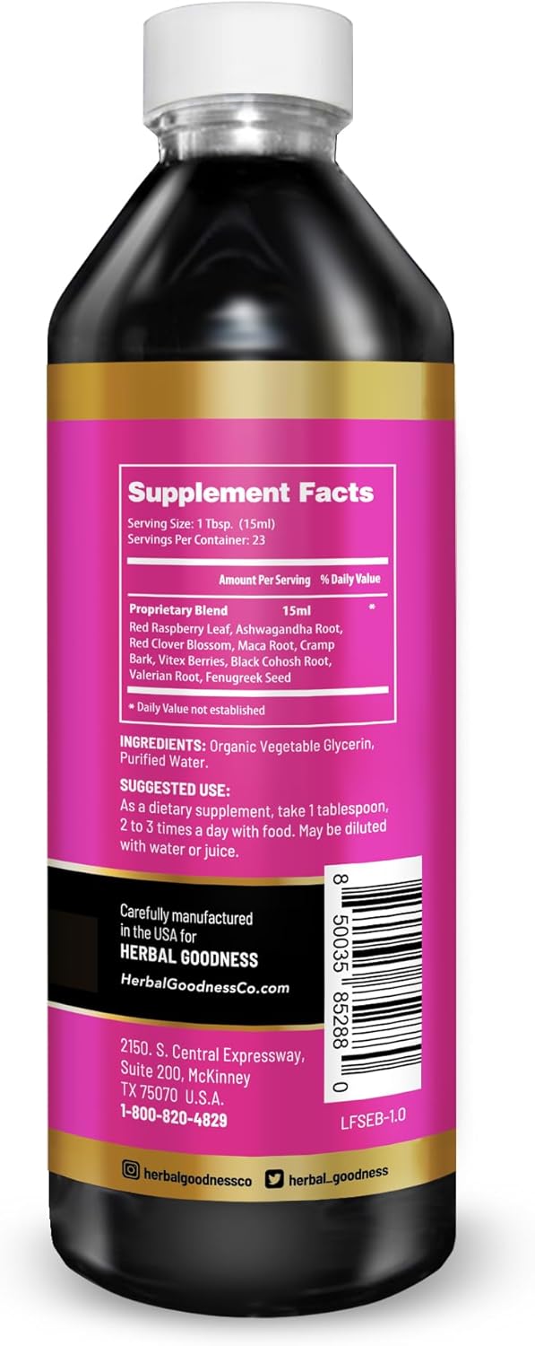 Herbal Goodness Female Support 12 fl. oz – Organic Herbal Supplement for Hormonal Balance, PMS, Menopause Relief, Gut & Reproductive Health – Maca, Vitex, Ashwagandha, Raspberry Leaf