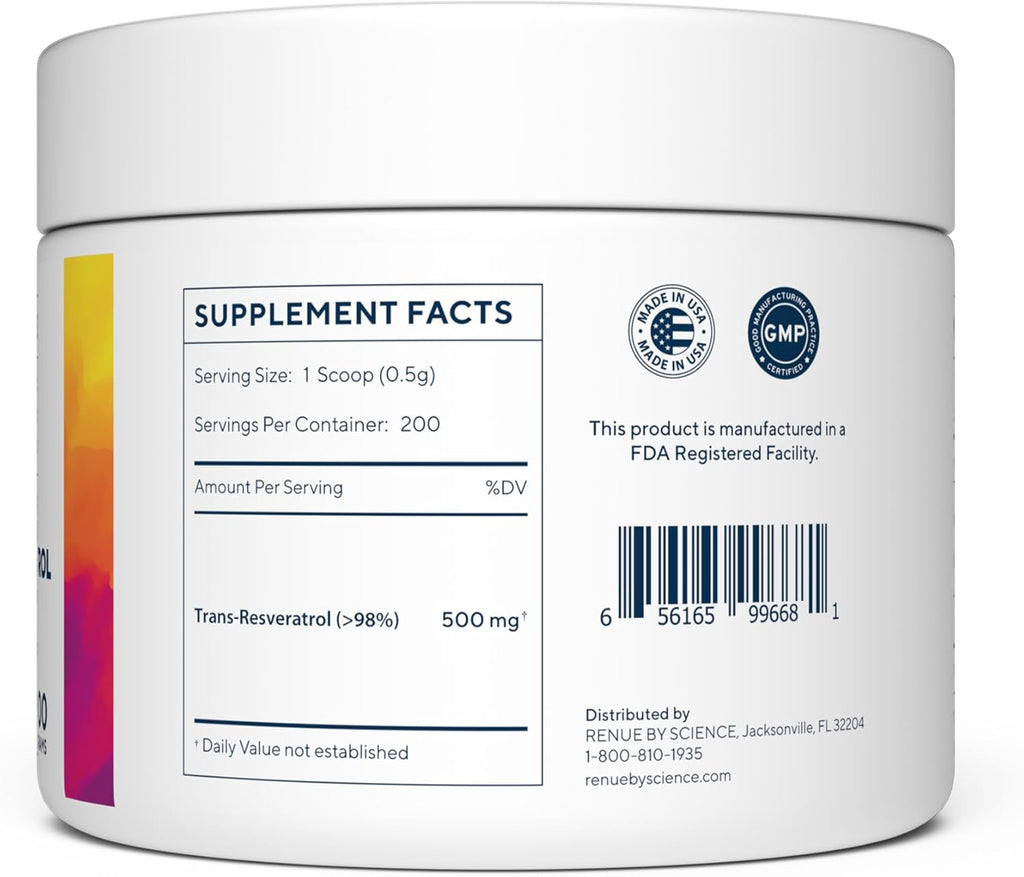 Resveratrol | High Strength Resveratrol Supplement | 100g Trans Resveratrol Powder | Reservatrol 200 Day Supply | Non-GMO & Allergen Free | Manufactured in The USA Third-Party Tested