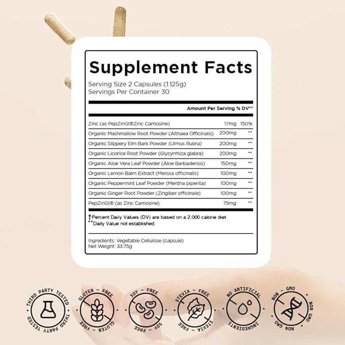 Daily Gut Health Capsules – 8-in-1 All Natural Supplement, Lemon Balm, Bloat & Gas Relief, GI Lining Repair, Leaky Gut & Digestive Support – 60 Capsules