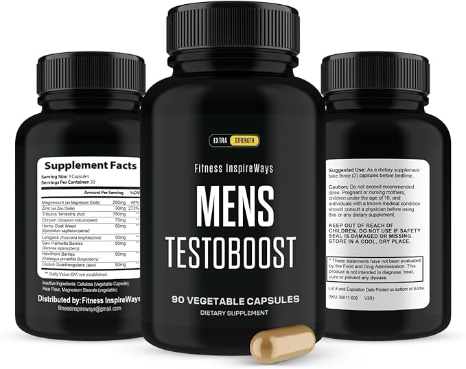 Mens Testboost Max Pills, Mens Test Boost for Strength and Stamina, Male Testboost Dietary Supplements (Single Pack, 180 Capsules)
