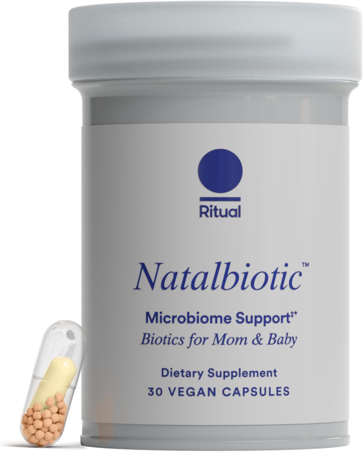 Ritual Natalbiotic™ Microbiome Support†* Biotics for Mom & Baby. Formulated to Support Digestive Health, Vaginal Health, and Baby’s Immune Health.* Designed with OB/GYNs‡. Non-GMO, Vegan, 30 Days
