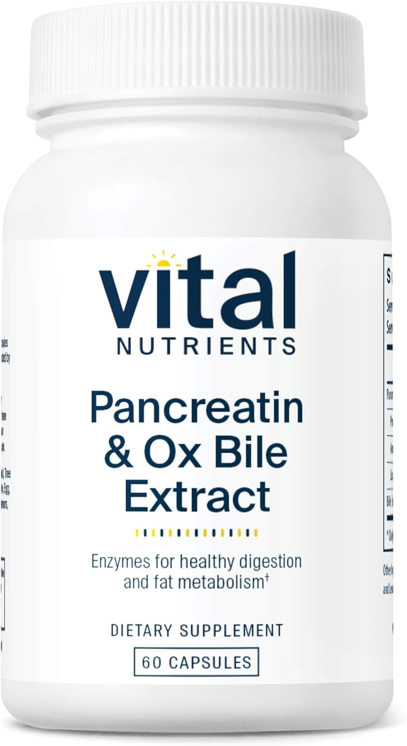 Vital Nutrients Pancreatin & Ox Bile Extract 500mg | Natural Digestive Enzymes for Women & Men | Supports Digestion of Protein, Fat, and Carbohydrates*| Gluten, Dairy & Soy Free | 60 Capsules