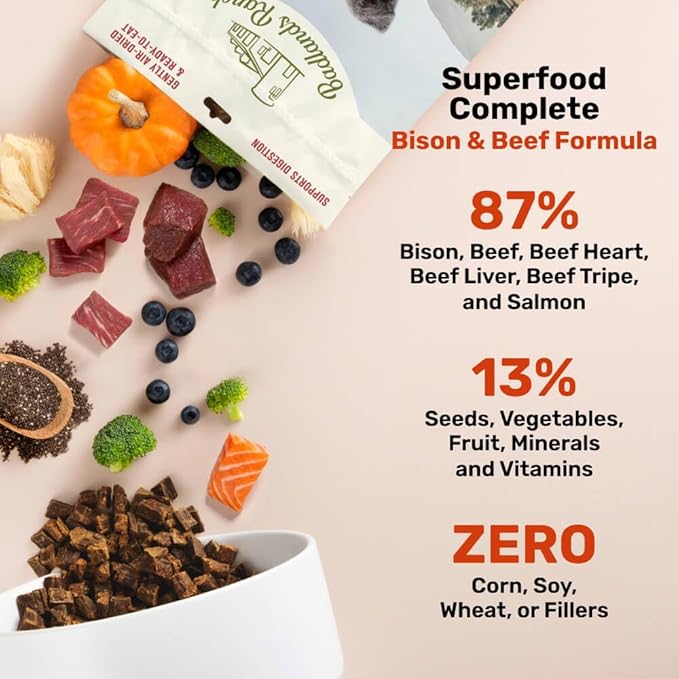 BADLANDS RANCH by Katherine Heigl – Superfood Complete Air-Dried Beef & Bison Dog Food – High Protein with Superfoods for Daily Wellness & Consistent Nutrition – 64 oz