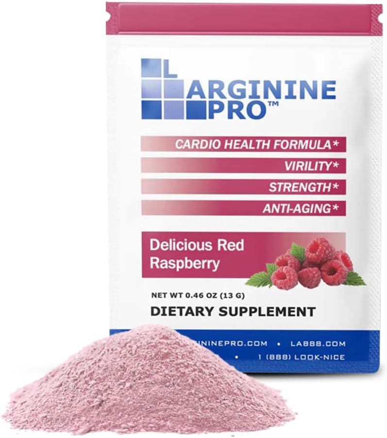 L-ARGININE PRO Supplement Powder | 60 Packets Single Serve Travel Size | 5,500mg of L-arginine Plus 1,100mg L-Citrulline, Raspberry & Orange