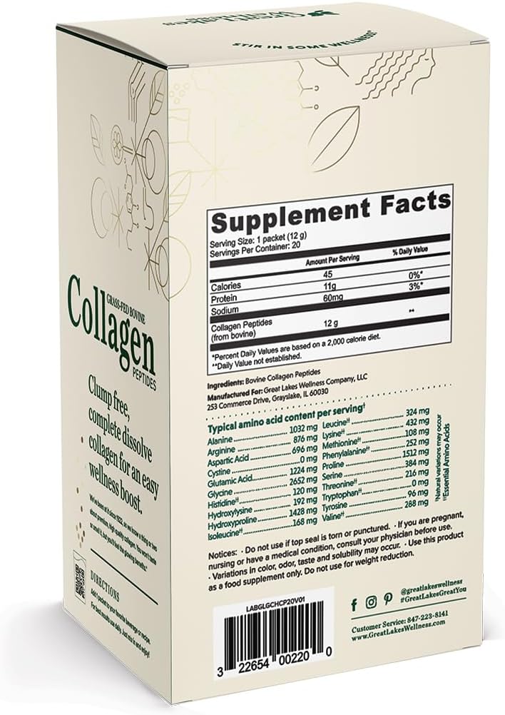 Great Lakes Wellness Collagen Peptides Powder for Skin, Hair, Nails, Joints & Digestion - Unflavored - 11 Servings (Pack of 1)