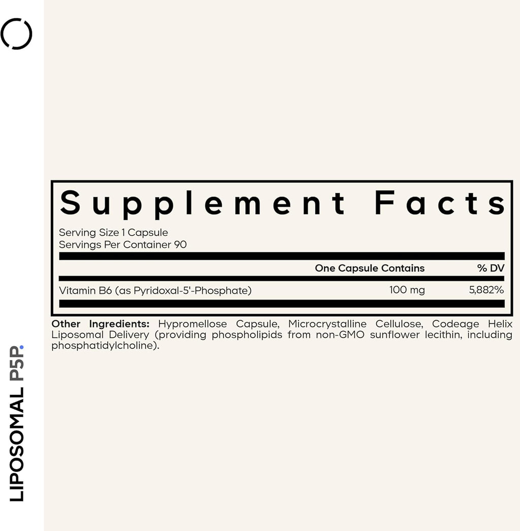 Codeage Liposomal P5P Supplement – Vitamin B6 as Pyridoxal-5'– Phosphate – Liposomal Delivery – Active B6 Form – 3-Month Supply – 1 Capsule Daily – Non-GMO – 90 Capsules