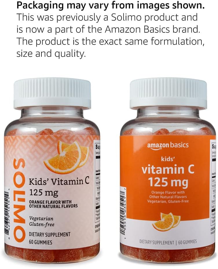 Amazon Basics Kids' Vitamin C 125mg Gummies, Orange, 60 Count, Immune Health, 2 Month Supply (Previously Solimo)