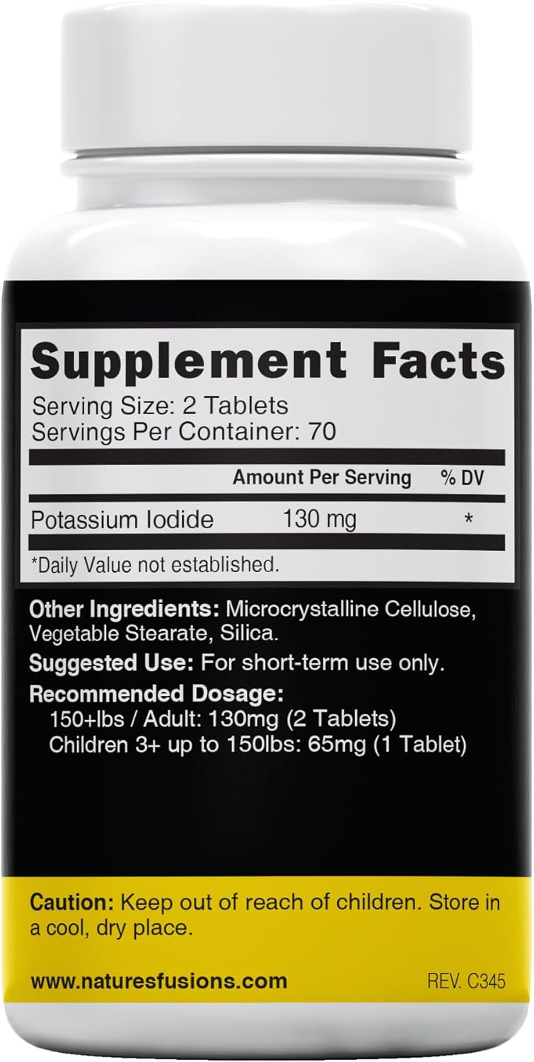 Nature's Fusions Potassium Iodide Tablets (Pack of 5) 130mg - 700 Tablets EXP 10/2032 - YODO Naciente - KI Pills - Yoduro de Potasio