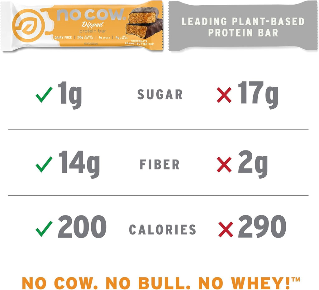 No Cow High Protein Bars, Dipped Key Lime Pie - Healthy Snacks, 20g Vegan Protein, High Fiber, Low Sugar, Keto Friendly, Dairy & Gluten Free (12 Count)