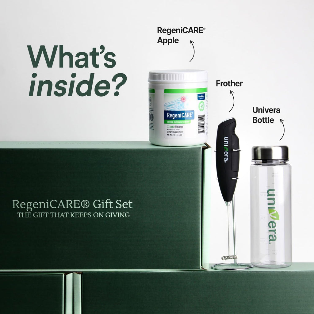 Univera RegeniCARE Gift Set with Bottle and Frother – Joint Support with Glucosamine, Univestin, MSM, Chondroitin – 30 Servings, Green Apple
