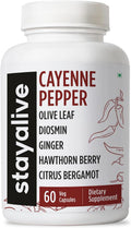 STAY ALIVE Cayenne Pepper Capsules w/Ginger, Garlic, Turmeric, Hawthorn, Diosmin, Citrus, Ceylon Cinnamon and Olive Leaf Extract, 10-in-1 Blend, 60 Pills, Non-GMO & Gluten-Free Supplement