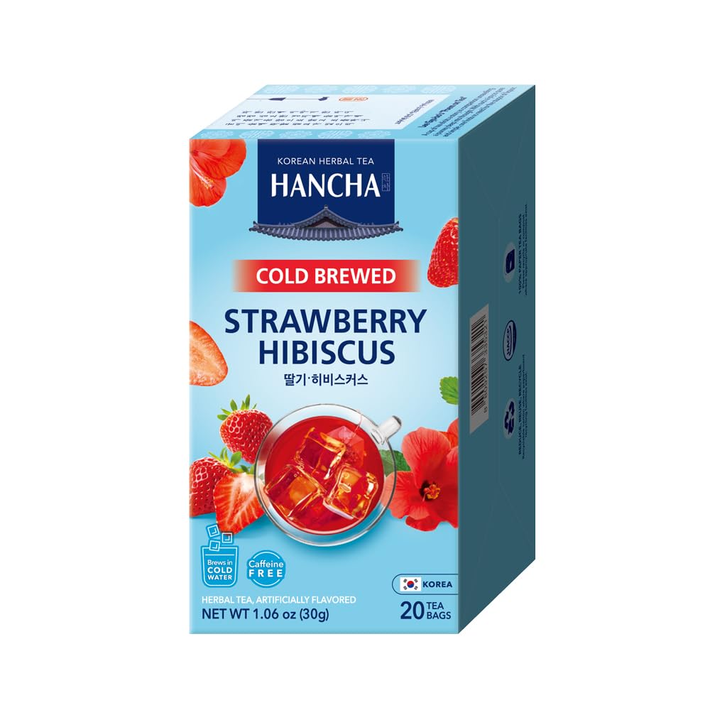 Damtuh Strawberry Hibiscus Cold Brew Tea Bags – Refreshing Fruit Herbal Tea with Real Hibiscus Flowers & Strawberry Flavor – Caffeine-Free Iced Tea for Summer Hydration (1.5g x 20 Count)