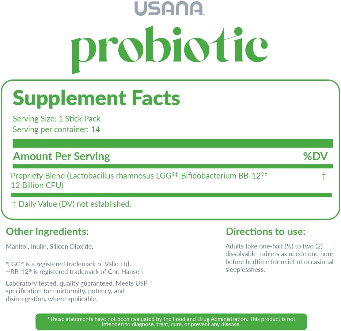 USANA Probiotic Supplement to Support Digestive Health* – Gluten Free – Sugar Free – Dairy Free - 14 Stick Packs