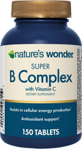 Nature's Wonder Super B Complex with Vitamin C, Vitamin B12, & Folic Acid – Supports Energy Metabolism, Immune Function, Nervous System, Skin & Muscle Health, 150 Tablets