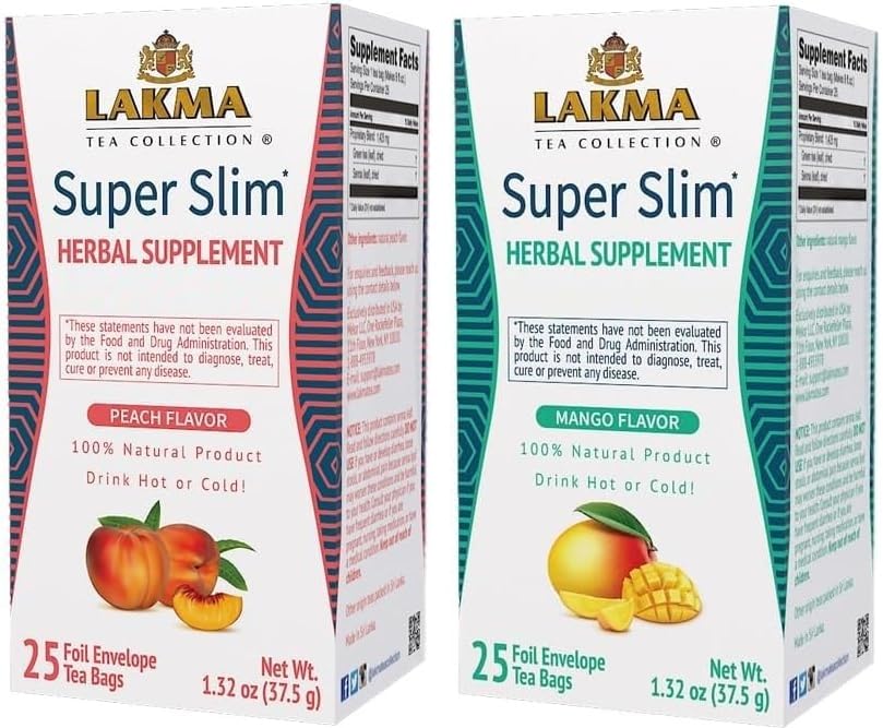 Lakma Super Slim Tea Herbal Supplement for Cleanse and Detox - Green Tea with Senna Bundle - 25 Tea Bags Each (50 Tea Bags Total)