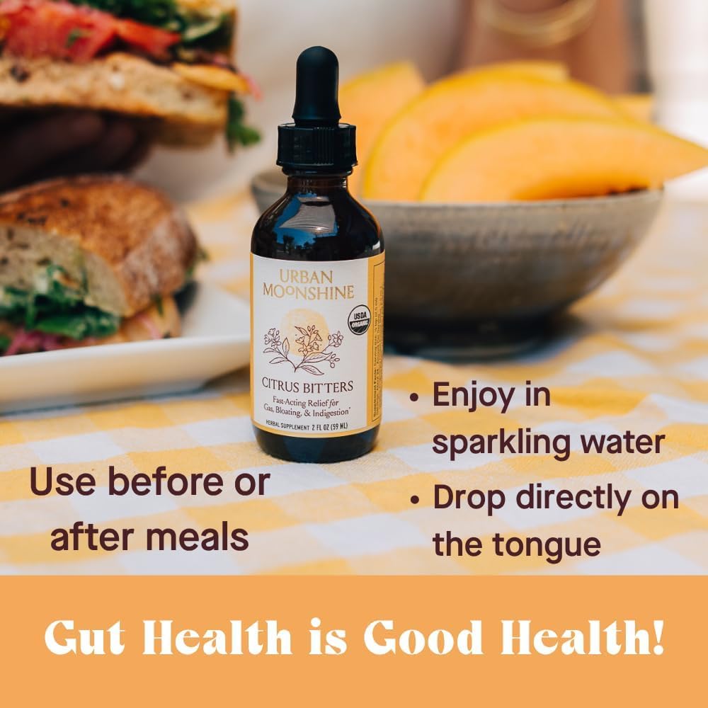 Urban Moonshine Citrus Digestive Bitters - Debloat - Gut Health - Appetite Regulation - Digestive Support - Certified Organic - Dandelion Root - Burdock Root - Citrus - 8 Fl Oz